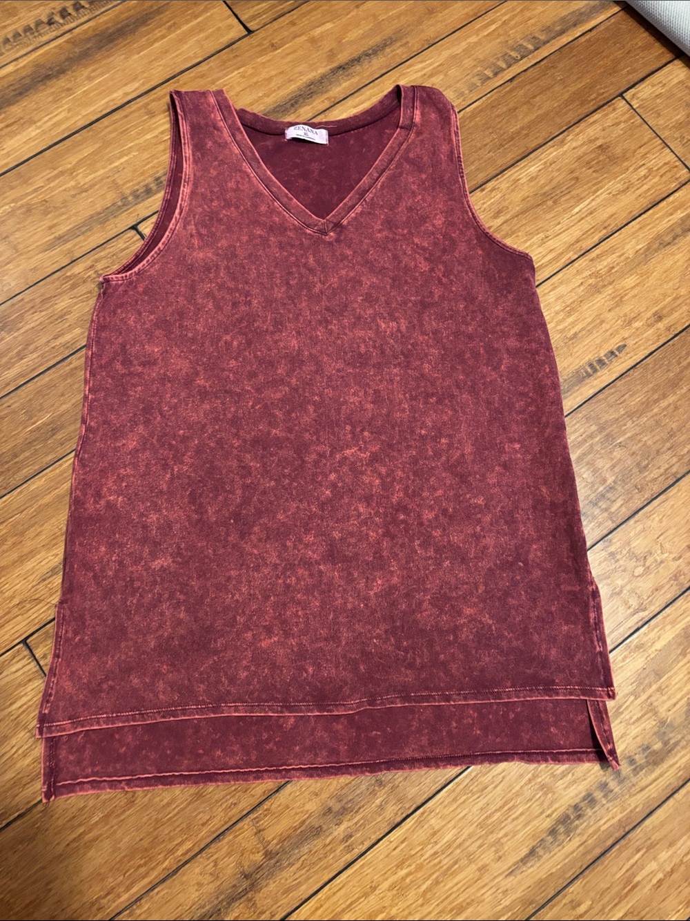 Zenana Outfitters Mineral Wash V-Neck Tank Top - Burgundy